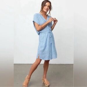Rails Emma Saint‎ Germain Strip Linen Dress Size Medium Blue/White